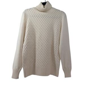 Father & Sons Merino Wool Blend Fisherman Sweater Mens Medium Knit Cream